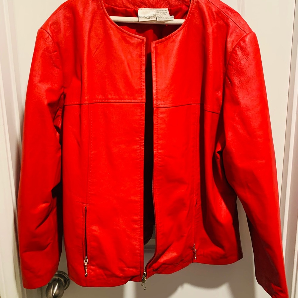 Red Genuine Leather Skirt & Jacket